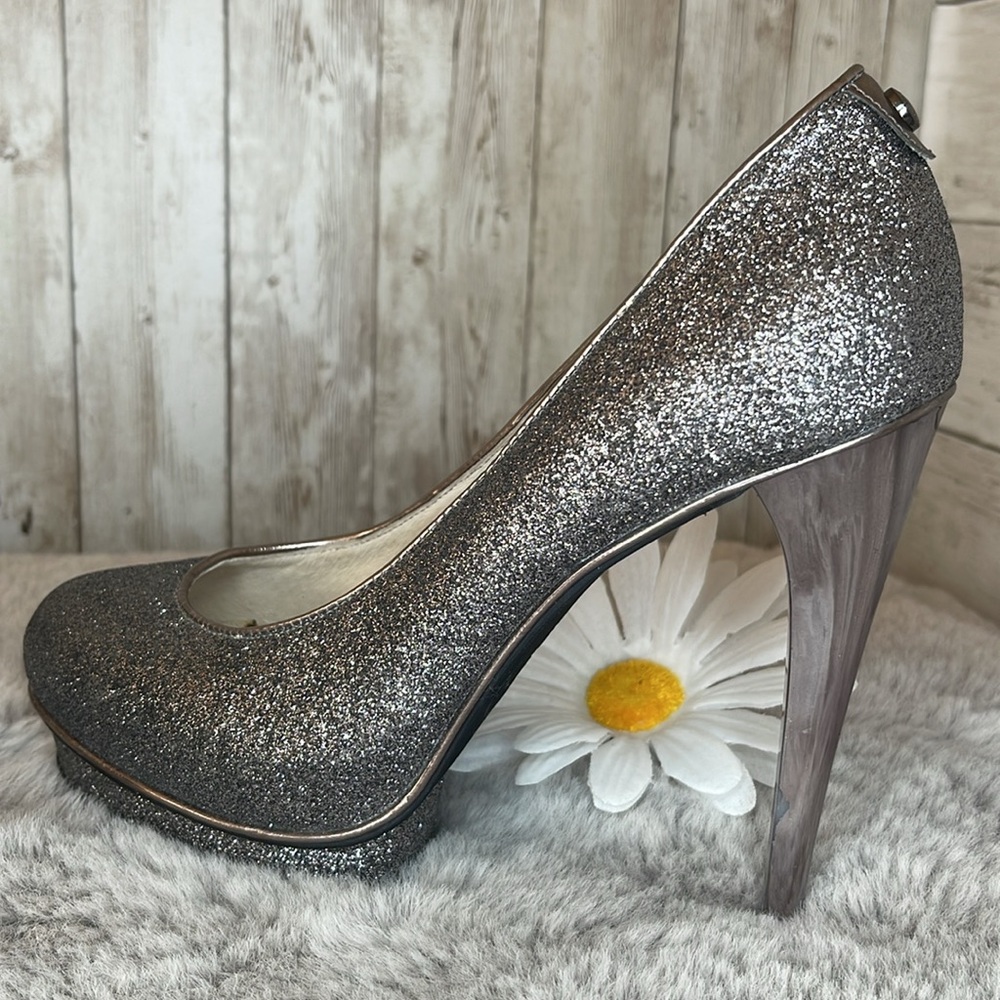 Michael Kors Silver Glitter Platform Stillettos, Women’s Size 6M